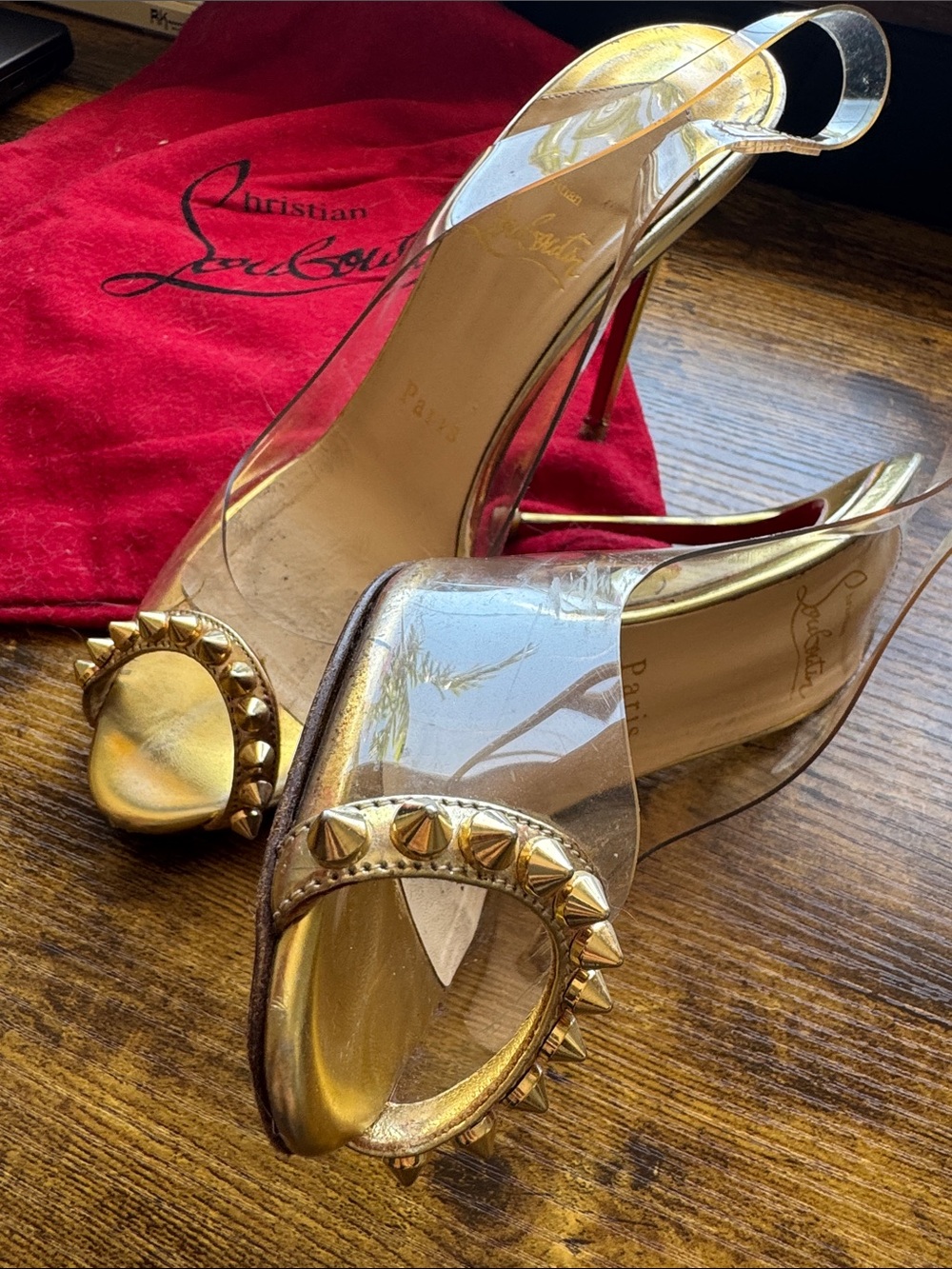 Christian Louboutin Gold Studded Open-Toe Sandals